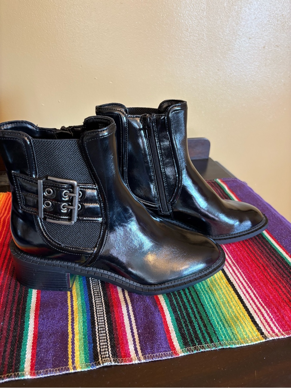 BCBGeneration NWOT Black Patent Buckle Ankle Boots